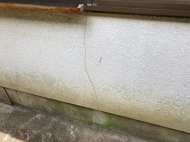 加古川市の苔で緑色に着色している外壁